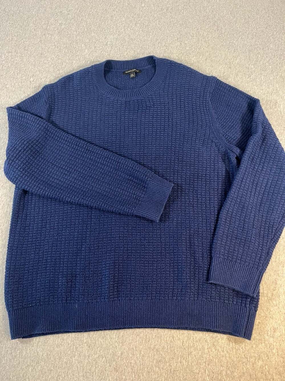Banana Republic Navy Blue Waffle Knit Crewneck Sweater Men’s XL